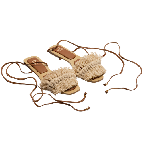 Bloom Lace Up Flat Beige