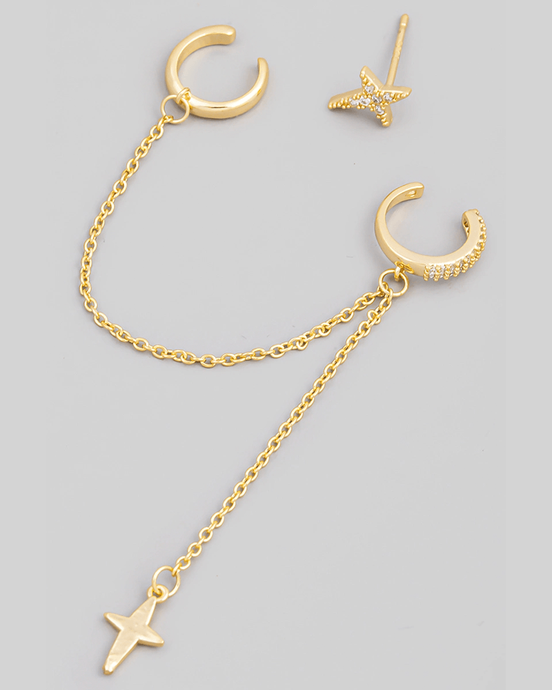 Juego de aretes mini con cadena de estrella - Aguadulce