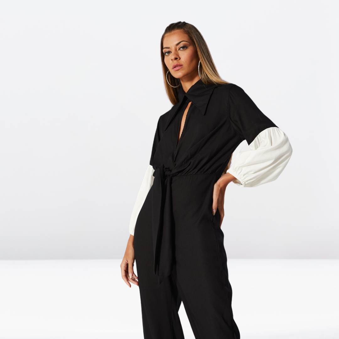 Jumpsuit negro blanco · Open · vista 3 · diseño latinoamericano