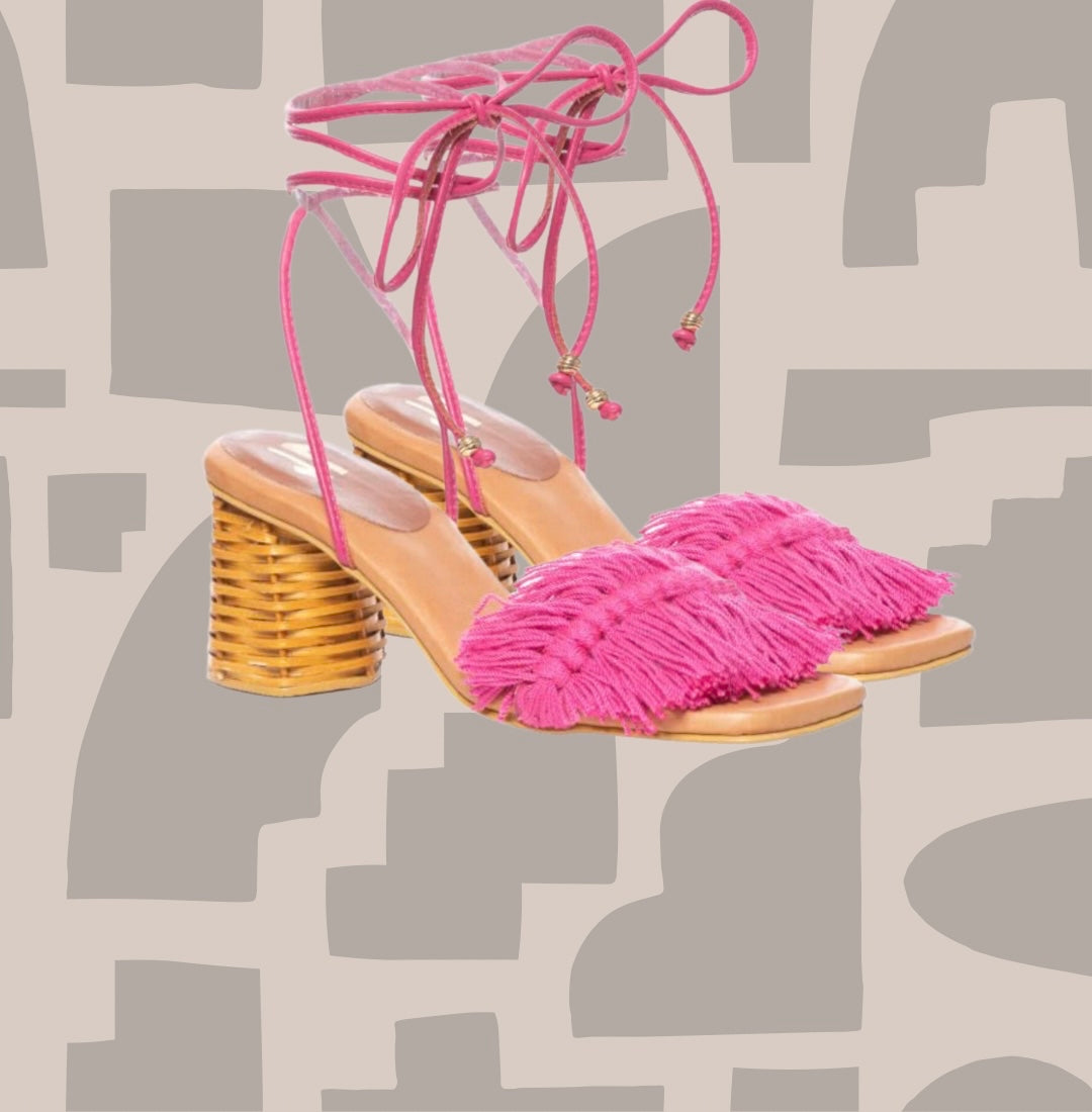 Canasto Lace Up Mid Heel Fuchsia