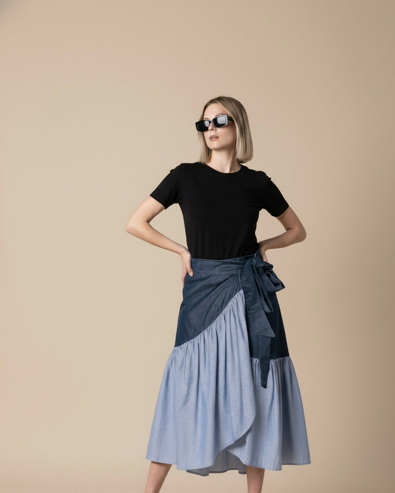 Falda Zoe  doble tono · Alma Clothing · vista 2 · diseño latinoamericano