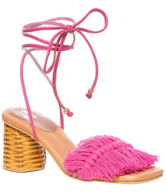 Canasto Lace Up Mid Heel Fuchsia
