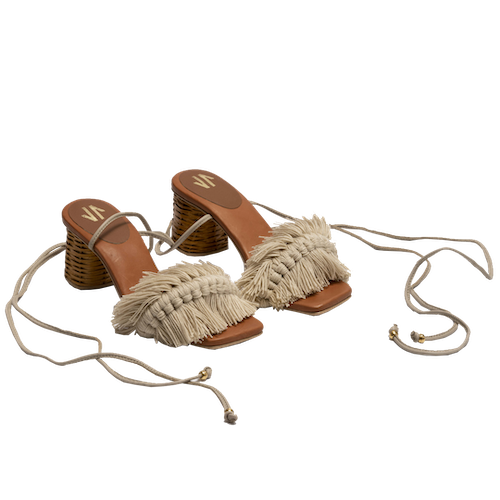 Canasto Lace Up Mid Heel Beige