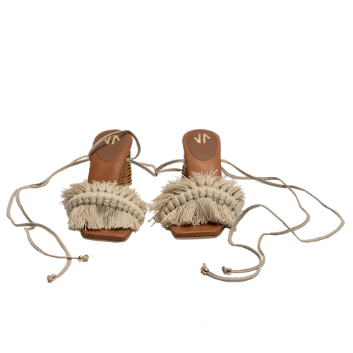 Canasto Lace Up Mid Heel Beige