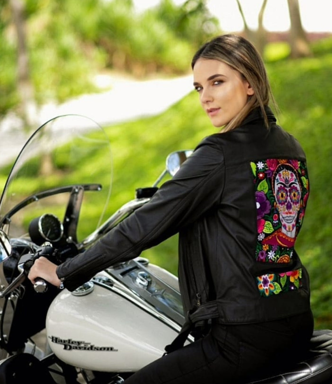 Jacket biker calavera flores